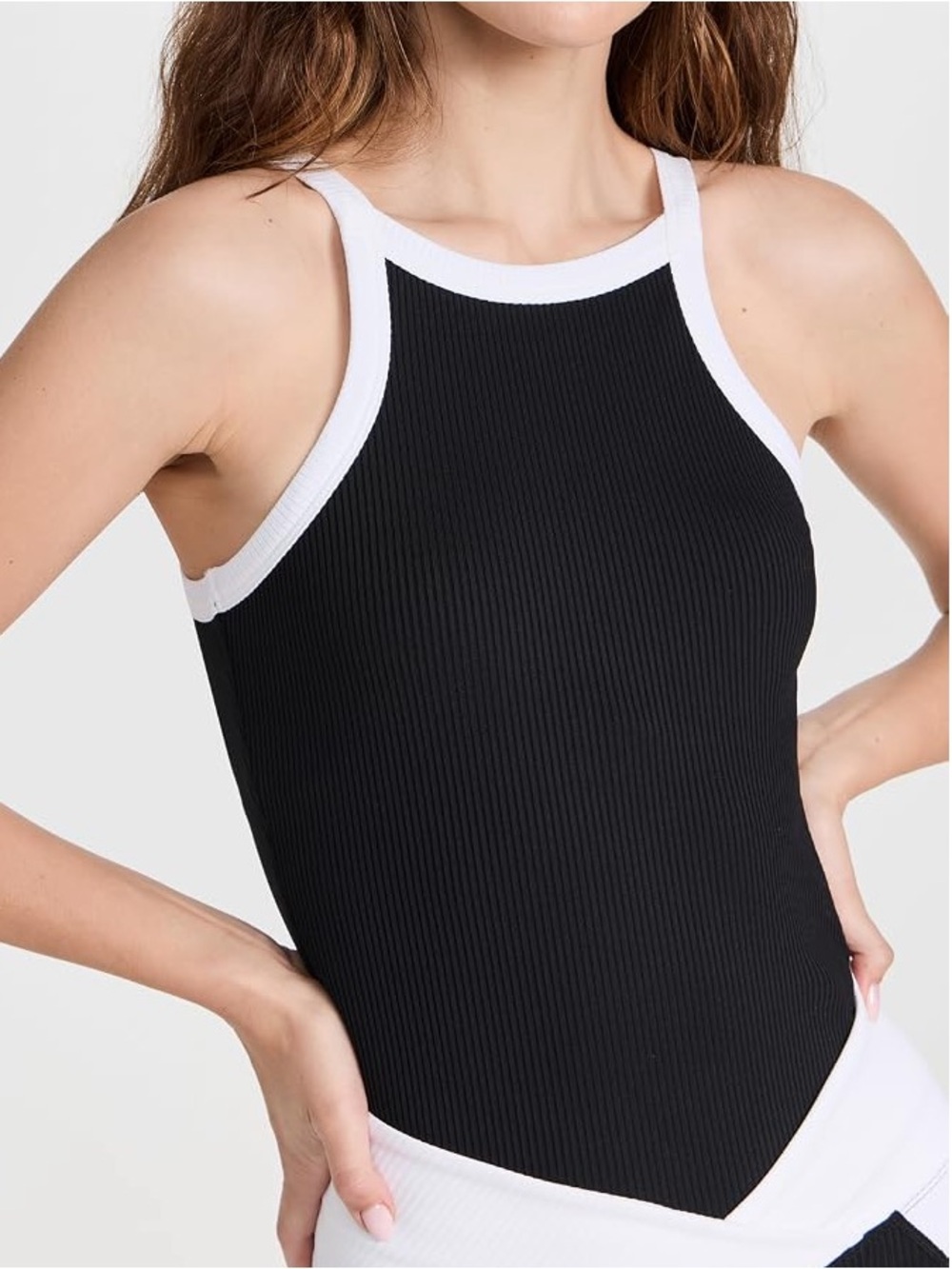 Year of Ours Margot Cropped Athletic Black Tank with White Contrast Trim
